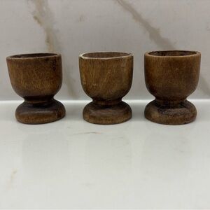 Vintage Set of Three Wooden Egg Cups with Aging Patina Easter Display